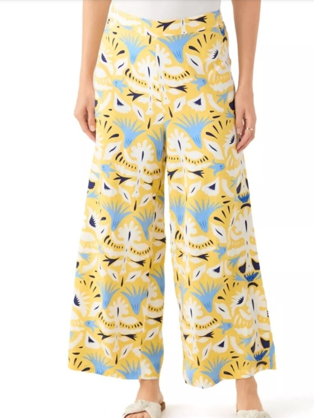 Philosophy Women's Printed Wide Leg Linen Blend Pants